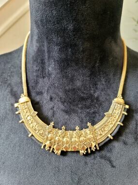 Gold Tone Textured Geometric Bib Statement Necklace Bold Fashion Jewelry